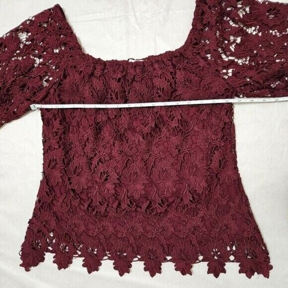 Astars Top Womens XS Burgundy Lace Lined Off Shoulder Floral Stretch Coquette - Picture 4 of 10
